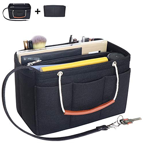 Soyizom Filztasche Organizer Insert Handtasche passt Speedy 30-40, Handtasche Organizer Insert für Tote mit Griffen Schlüsselbund(groß, schwarz)