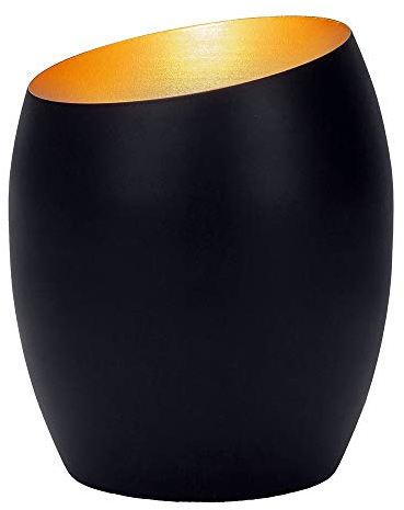 Happy Homewares Contemporary Designer Matt Black Metal Integrated LED Table/Floor Lamp Uplighter with Golden Inner Finish | 5w Integrated Warm White LED 450 Lumens | 16cm Height | On/Off Switch