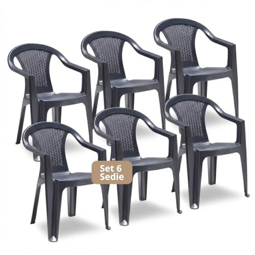 Tomaino - Lot de 6 chaises de jardin empilables, chaises effet rotin, chaises d'extérieur en plastique -