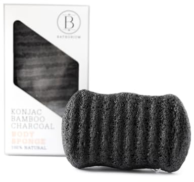 Bathorium Konjac Bamboo Charcoal Body Sponge, Natural Exfoliating & Cleansing Sponge, 100% Plant-Based, Ideal for Sensitive Skin & Daily Use, 1 Sponge
