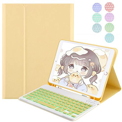 QYiD Funda con Teclado para iPad 10.2 2019 y 2020/ iPad Air 3 10.5 2019/iPad Pro 10.5 2017, Retroiluminado de 7 Colores Teclado Desmontable Funda Protectora para iPad 7ª/8ª Generación, Amarillo
