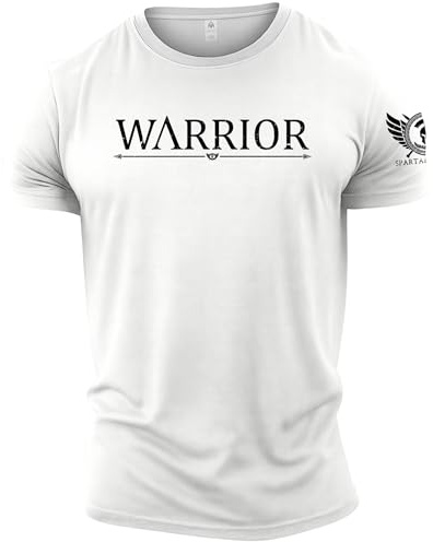 GYMTIER Spartan Forged - Warrior - Men's Gym T-Shirt Bodybuilding Training Workout Lifting Top Clothing, White, S