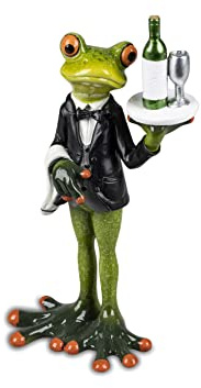 formano wunderschöne Dekofigur Frosch als Kellner mit Tablett H. 15,5cm hellgrün Froschhausen