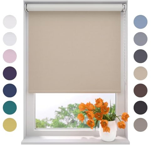 Radeco® Verdunkelungsrollo 210 x 190 cm Sand, Größen von 40 bis 240 Breite, ohne Bohren möglich, Rollo wandmontage, Rollo 210 cm breit, Fenster rollos für innen, rollos für Fenster