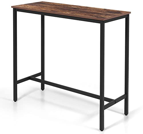 KU Syang 100cm Industrial Bar Table, Walnut Brown Breakfast Bar & Dining Table, Adjustable Height, Steel Frame, Rectangular Kitchen Pub Table, Rustic Brown 100x90x40cm