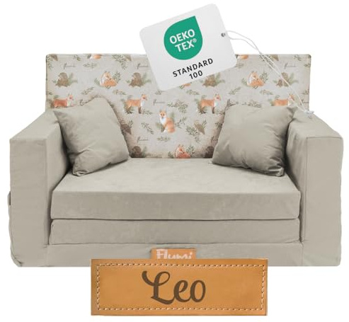 Flumi Barnsoffa med sovfunktion, 3-i-1-soffa för barnrum – sovfåtölj med sängfunktion – barnmöbel av mikrofiber – 92 x 40 x 60 cm, anpassbar