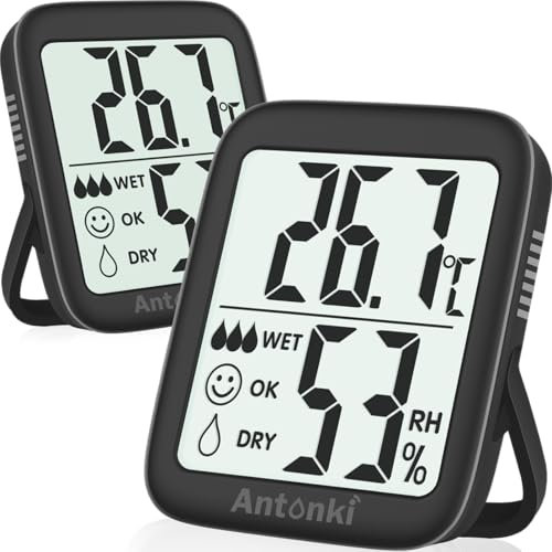 Antonki 2 Pack Room Thermometer for Home Indoor Hygrometer Humidity Meter Gauge Digital Temperature and Humidity Sensor Monitor for House Terrarium Incubator Greenhouse - Battery Included