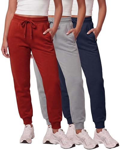 Real Essentials Lot de 3 Pantalons de Jogging en Polaire pour Femme, Coupe décontractée, athlétisme décontracté (Grandes Tailles Disponibles), Lot de 9., XL