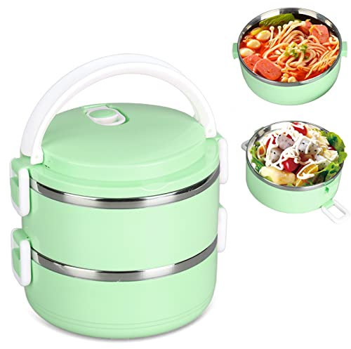 Thermos per cibi Caldi, portapranzo, Scatola Termica impilabile per Alimenti Caldi, Contenitore Isolante per Alimenti Caldi in Acciaio Inox 304 contenitori per Alimenti (Verde, Doppio strato)