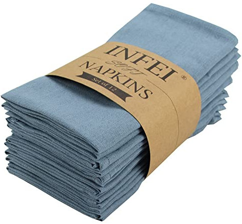INFEI weich Polyester -Leinen gemischt Abendessen Cloth Servietten, 12 Stück (40 x 40 cm), für Veranstaltungen und den Heimgebrauch (Luftiges Blau)