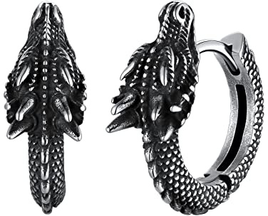 U7 Pendientes de Aro Hombres Acero Inoxidable Negro 18k Chapado en Oro Dragón Gótico Punk Pendientes Redondos Joyería Accesorio