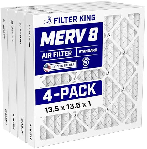 Filter King 13,5 x 13,5 x 1 luftfilter | 4-pack | MERV 8 HVAC veckad AC ugnsfilter