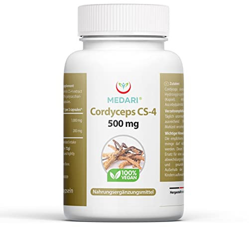 Cordyceps Sinensis CS-4 Kapseln (120x 500mg) pilze kapseln mit 20% wertvollen Reine Inhaltsstoffe, ohne Zusätze, 100% vegan