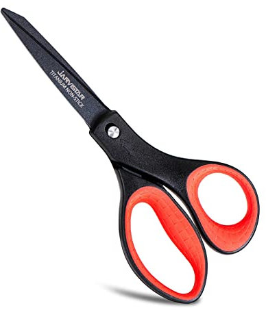JARVISTAR Titan Antihaft Schere, Papierschere Hochwerting mit Weichem Griff, Ultra Scharfe Rostfreie Stahl-Klinge Auspacken Bastelschere für Schule, Büro, Zuhause (20.3CM, Rot/Schwarz)