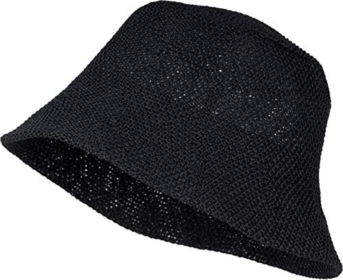 styleBREAKER Damen Papierstroh Sonnenhut | Faltbarer Fischerhut | Leichter Bucket Hat mit Schweißband | Sommerhut mit Krempe als Sonnenschutz für Outdoor Strand Freizeit, Schwarz