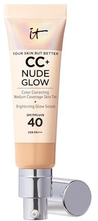 IT Cosmetics, Base de Maquillaje, Tratamiento Antiedad e Hidratante con SPF40, Cobertura Media, Acabado Luminoso, 12 Tonos Disponibles, Medium, YSBB CC+ Nude Glow, 32 ml
