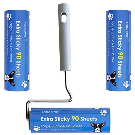 YabeePet Extreme Sticky Large Surface Lint Roller, 6.3'' Giant Pet Hair Remover Roller for Pet Dog Cat Hair, Clothes&Furniture Cleaning, 90 Sheets (1 Roller + 2 Refills with Dust-Proof Cover)