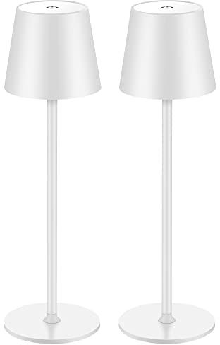Zoeger - 2 lampade a LED dimmerabili da tavolo senza fili, ricaricabili, luce calda da 3000 K, lampada da tavolo per interni ed esterni, con USB-C, alluminio, IP54, impermeabile, colore nero