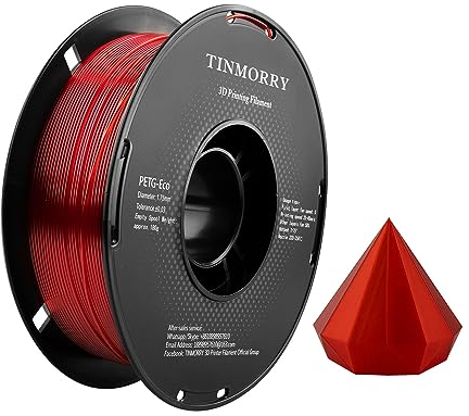 PETG Filament 1.75mm, TINMORRY Rapid PETG-Eco 3D Druck Filament, Kompatibel mit Bambu Lab/Creality K1C / FLASHFORGE Adventurer 5M /Anycubic Kobra 3 / QIDI FDM 3D Drucker, 1 KG 1 Spule, Trans Rot