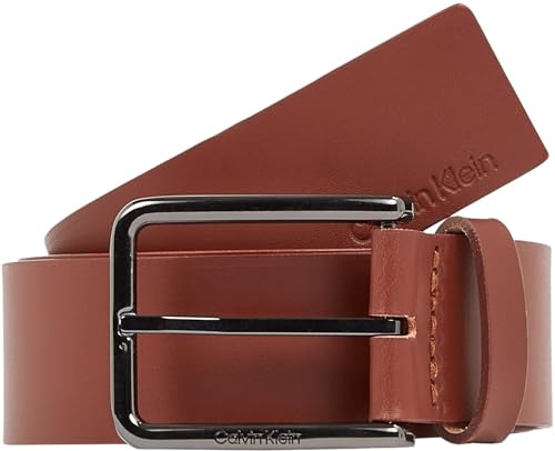 Calvin Klein Ceinture Homme Boucle Carrée en Cuir, Marron (Dark Tan), 85 cm