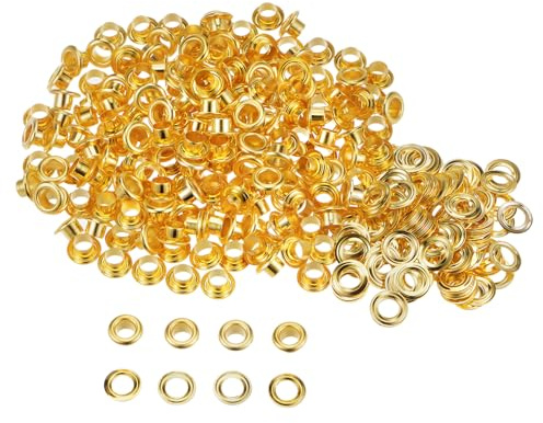QUARKZMAN 300 Ensembles Œillets en Métal de 4.5mm ID avec Rondelles, Œillets en Fer pour Chaussures, Vêtements, Ceintures, Étiquettes, Sacs, Tissus, Cuir,DIY, Accessoires, Or