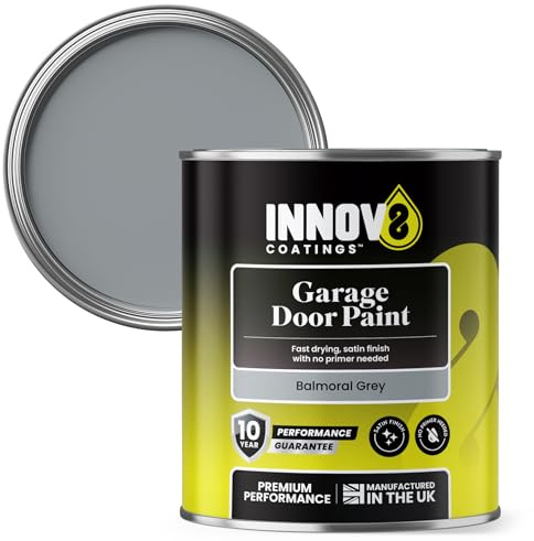 INNOV8 COATINGS GARAGE DOOR PAINT - 750 ml - DIY - NO PRIMER OR TOP COAT - SATIN - FAST DRY - EXTERIOR DOOR PAINT - Metal & uPVC - Balmoral GREY - Industrial Roller Shutters