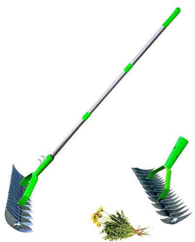 SMoonga Lawn Aerator Scarifier with Handle,Manual Lawn Grass Soil Aeration Scarification,Lawn Aerator Spikes Aerating Tool, for Lawn Care,Moss Removal Garden Tool,Dethatching Rake, 1.3m