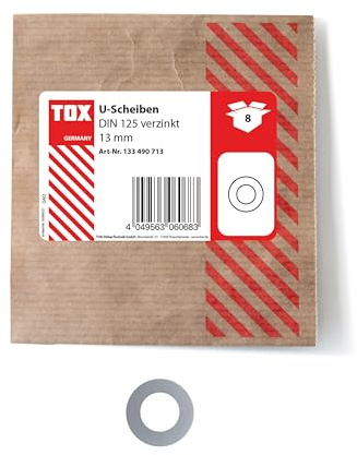 TOX Rondelle 13 mm, zincate, DIN 125, Protezione Contro i Danni, Molte possibilità di Applicazione, 8 Pezzi in Confezione di Carta richiudibile ed Ecologica, 133490713