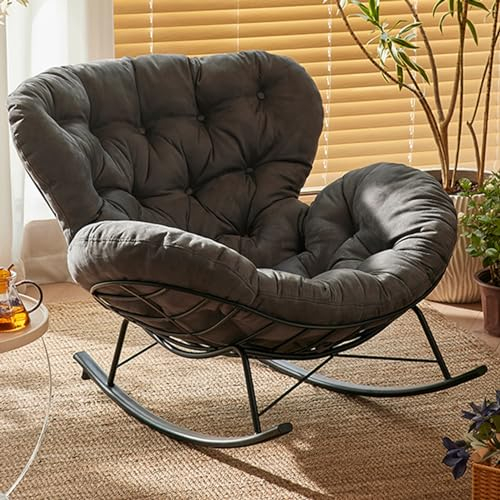 HARELA Moderne SchaukelstüHle, Schaukelstuhl Freizeitstuhl Relaxstuhl Schaukelsessel, Draussen Gartenliege mit gepolsterter Sitzfläche, für Innen, Außeneinsatz(Dark Grey)