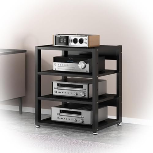 ZIUSFAC Mueble Equipo Hifi Estéreo Supports Estantería AV Media Stand Con Pies Amortiguadores Gabinete De Componentes De Vídeo 3 4 5 Capas Mueble HiFi Para Aula Cine En Casa(Black,4 Tier-50X40X69.5CM)