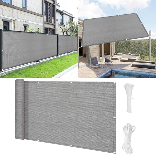 Balkon Sichtschutz mit Ösen 65 x 140 cm HDPE Atmungsaktiv Balkonumspannung Balkonschutz Reißfest, mit Ösen Kabelbinder Zaunblende für Garten Balkon Terrasse, Hellgrau