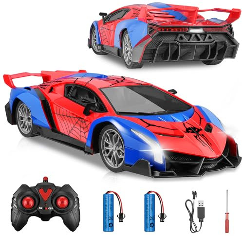 Kssvzz Auto Telecomandata, Spider Auto Radiocomandata da Corsa Veloce con Luci, Macchinine Giocattolo per Bambini 3 4 5 6 7 8 9 Anni Regalo Giochi Esterno Gioco