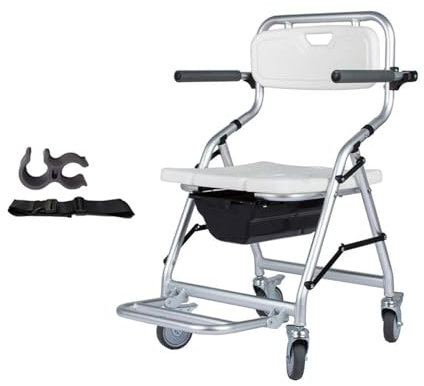 HMLSYZX Sedia WC con Rotelle, Multifunzione Sedia a Rotelle Doccia Pieghevole con Braccioli, Sedia da Toilette, Design Pieghevole, Ideale per Anziani e Donne Incinte