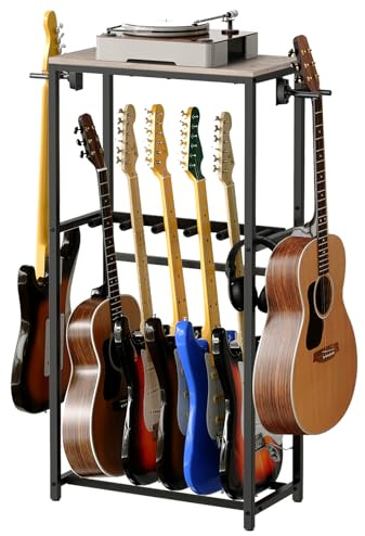 MAHANCRIS Guitar Stand, Guitar Rack for Acoustic Holder, Electric Guitar, Bass, Multiple Guitar Rack Holder for Guitars, Guitar Amp Accessories, for Home Music Studio, Greige and Black GSHG6501