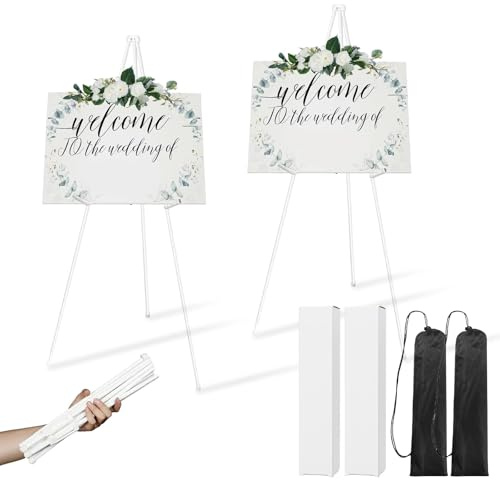 2 Packs Display Easel Stand Portable Folding Art Easel Adjustable 168cm | White Metal Easel Stand for Wedding Sign with Bag for Wedding Sign Poster White Indoor Out for Wedding Sign