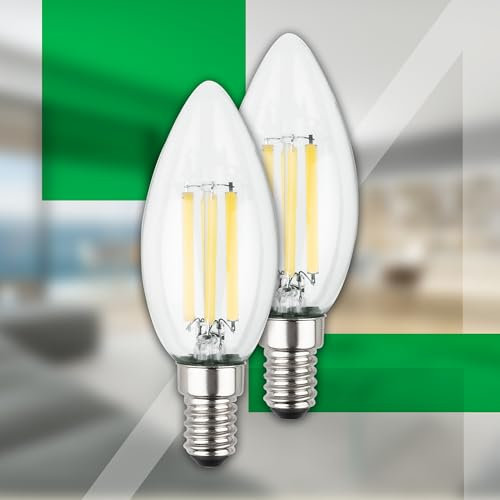 Briloner - Classe énergétique A Lot de 2 lampes LED à filament E14 bougie, Ultra Efficient, lumière blanc chaud, 2.5W, 525lm, ampoule LED, éclairage LED, ampoules à incandescence, 35x98 mm