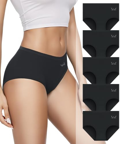Benirap Culotte Femme Coton, Taille Haute Slip Femme Coton Bas Confortable en Panties Respirant Lot de 5 Noir XXL