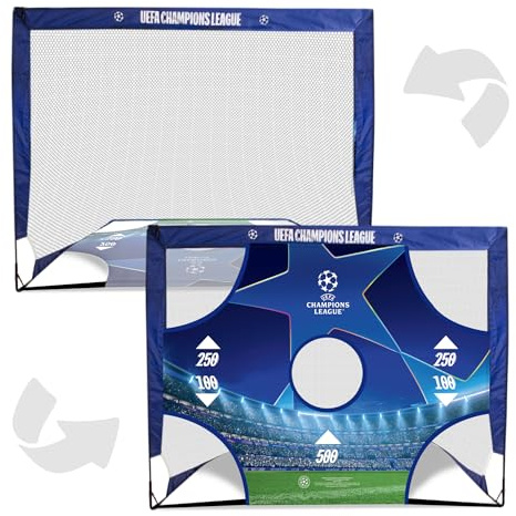Offiziell Lizenziertes UEFA Champions League-Tor – 1,22 m x 0,91 m mit Zielscheibe, UCL tragbares Netz mit Tragetasche, Allwetter-Design, langlebiges Fußball-Trainingsgerät, faltbares Mini-Tor