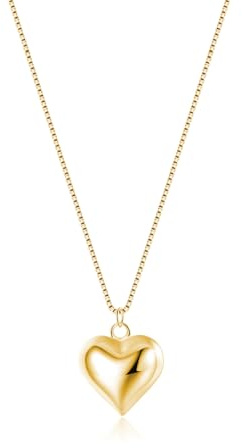 SLUYNZ 925 Sterling Silver Chunky Love Heart Choker Necklace for Women Teens Girls Simple Love Heart Pendant Necklace (B-Gold)