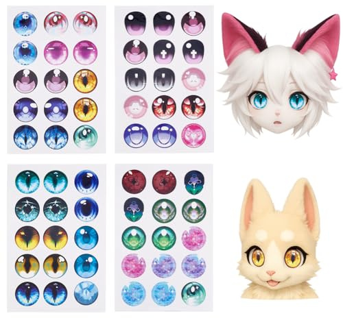PH PandaHall 60 st ögonklistermärken, 5 cm självhäftande PVC-ögon kostymögon för gör-det-själv docka plysch djur ögon pälsar cosplay skulpturer rekvisita pälsdräkter hantverk, 4 ark/set