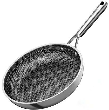 naturepan Poêle Hybride Acier Inoxydable 28 cm, Revêtement Céramique Diamant Titane, Structure 5 Couches, Surface Nid d'Abeille Laser, Compatible Induction, Poignée Froide, Lave-vaisselle