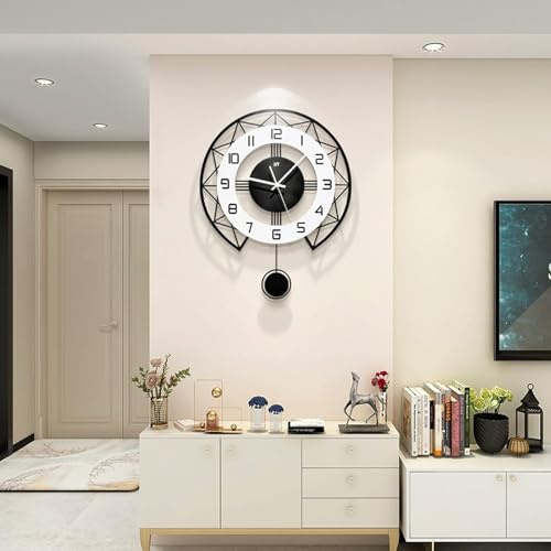JIUJIUDA Große Wanduhr für Wohnzimmer 43cm Modern Metall Lautlos Pendel Wanduhr für Zuhause Küche Schlafzimmer Dekorative Uhr Ohne tickgeräusche Batteriebetrieben für Innenbereich Badezimmer