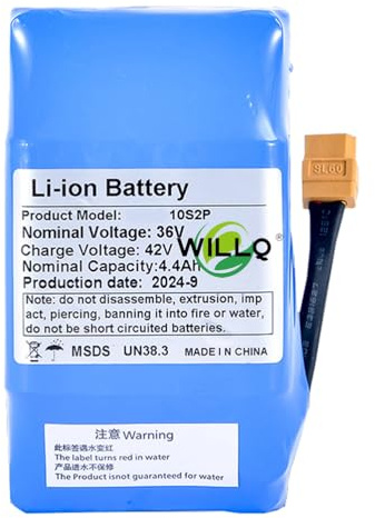 WILLQ Batería Iones Litio 36V 4400mAh batería integrada 36V 4,4Ah para Hoverboard baterías Respaldo para automóvil con Equilibrio 10S2P y Conector XT60 para Motor de Scooter 158,4Wh