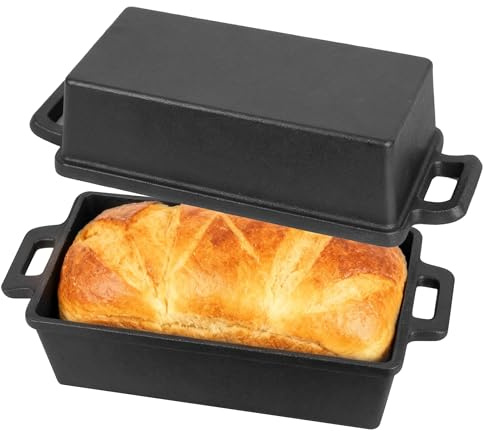 2 in 1 Bread Oven Cast Pan with Lid, Cast Iron Loaf Pans for Baking Bread | Rectangular Sourdough Baking Pot for Homemade Bread, Cake, Meatloaf