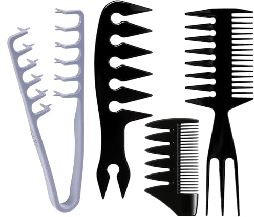 4 Pcs Wide Tooth Comb for Curls, Hair Styling Tools Set, Including Texture Comb & Mens Combs for Daily Grooming and Styling