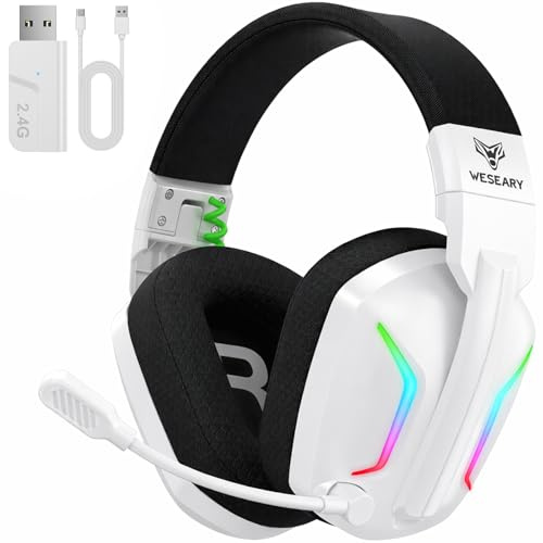 WESEARY WG1 Cascos Gaming Inalambricos, Auriculares Gaming Inalambricos para PS5, PS4, PC, Switch, Sonido Estéreo Auriculares con Microfono, Ninteendo 64 Accesorios