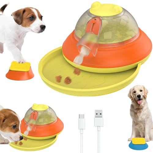 Dog Puzzle Feeder Toy Dispenser, 2026 New Automatic Treat Dispenser with Button, Dog Puzzle Feeder Toy with Remote Control, Rechargeable Electronic Interactive Toy for Small/Medium/Large Dogs (Yellow)