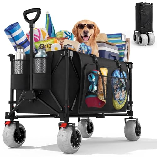 JUMMICO Faltbarer All Terrain Bollerwagen 200 Liter Volumen 9 Zoll Große PU Reifen Strandfest Strand Einkauf Camping Transportwagen