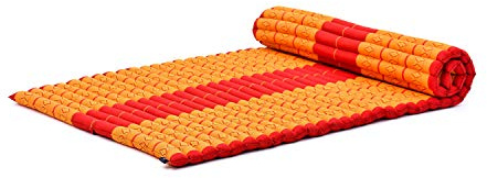 Leewadee Tapis de Sol Kapok – Matelas Pliable Fait Main en Thaïlande, idéal comme lit d'appoint, Matelas de Camping, Tapis de Yoga ou futon Traditionnel, 190 x 100 cm, Orange Rouge