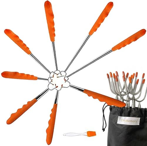 Grillspieße, 8 Stück,30-115cm, OrgMemory Grillspieße Teleskop, Grillspiess Edelstahl perfekt für Picknick Camping Campfire BBQ Camping Hot Dog Gemüse